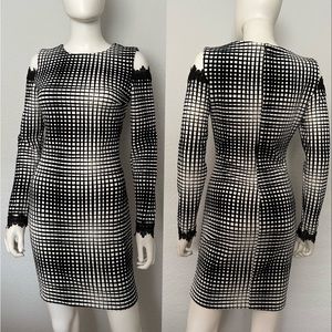 NWT WOMEN DRESS COLD SHOULDERS‎ LONG SLEEVES LACE BLACK WHITE PLAID CASUAL